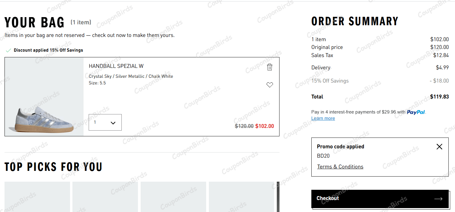 15% Adidas Promo Code Verification Screenshot