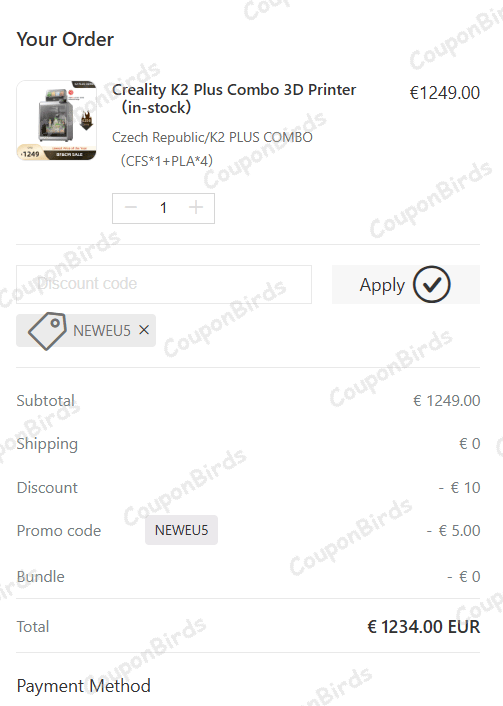 CODE Creality EU Promo Code Verification Screenshot