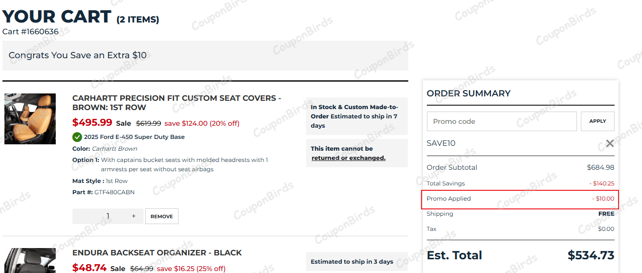 $10 Covercraft Promo Code Verification Screenshot