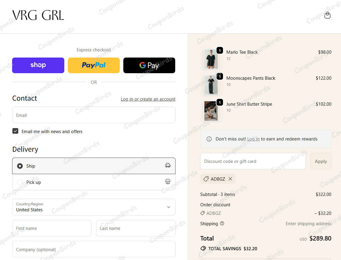 10% VRG GRL Promo Code Verification Screenshot