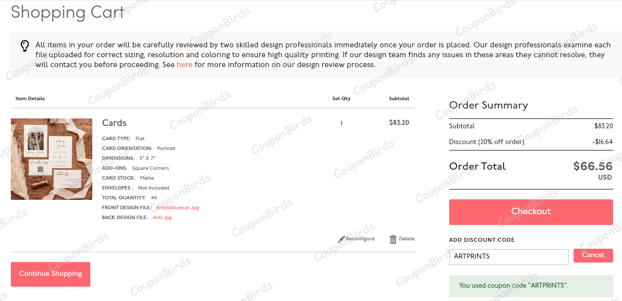 20% Prints of Love Promo Code Verification Screenshot