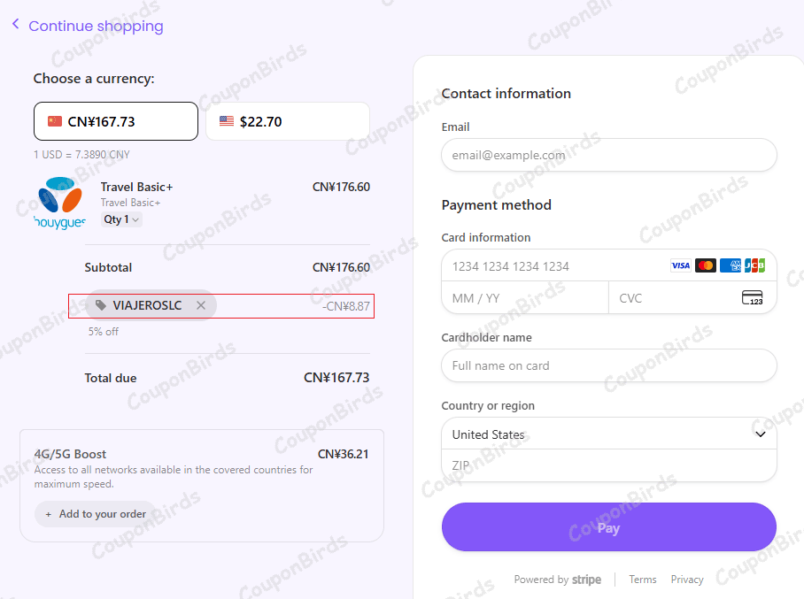 5% SimOptions Promo Code Verification Screenshot