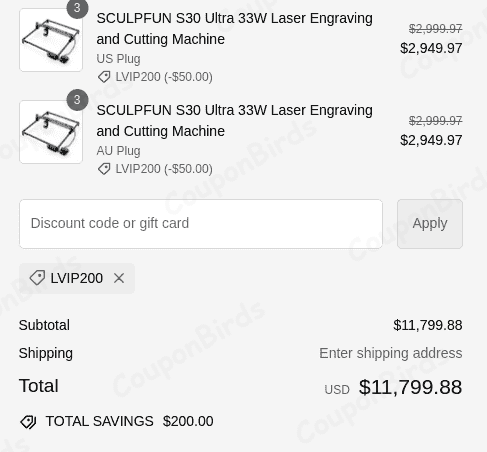 $200 SCULPFUN Promo Code Verification Screenshot