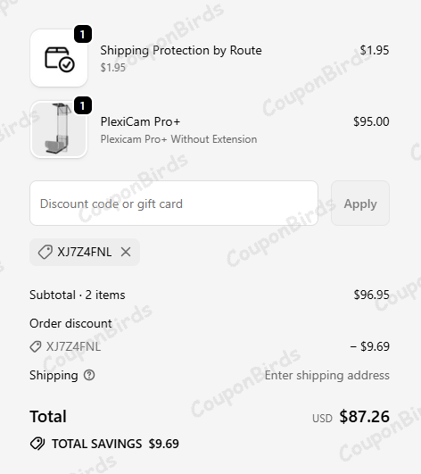 10% Plexicam Promo Code Verification Screenshot