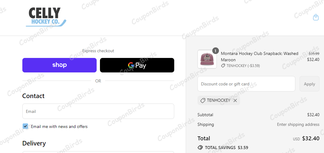 10% Celly Hockey Co Promo Code Verification Screenshot