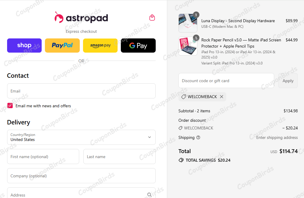 15% Astropad Promo Code Verification Screenshot