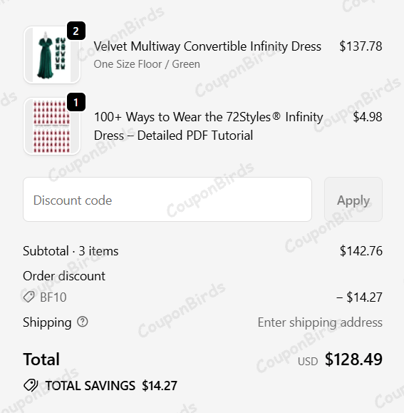 10% Infinity Dress Promo Code Verification Screenshot