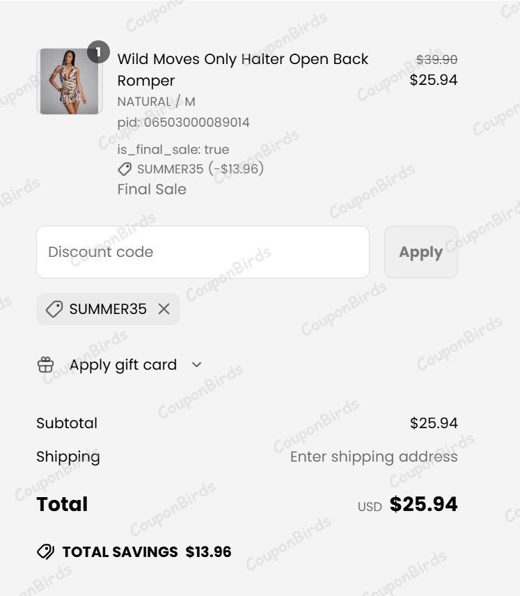 35% Windsor Promo Code Verification Screenshot