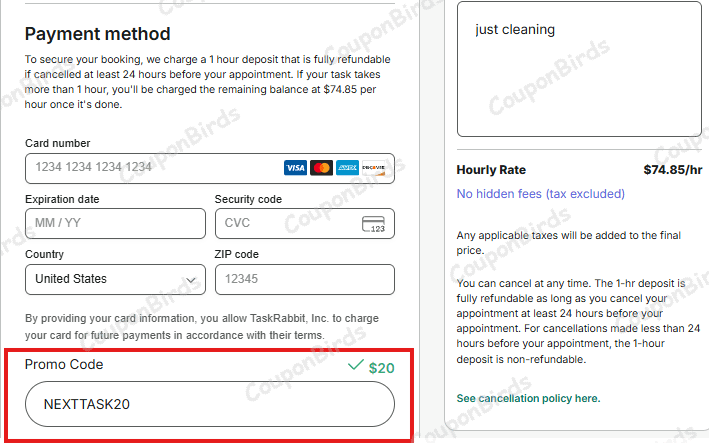 $20 Taskrabbit Promo Code Verification Screenshot