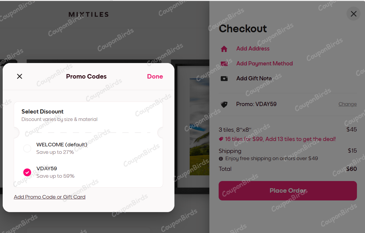 59% Mixtiles Promo Code Verification Screenshot