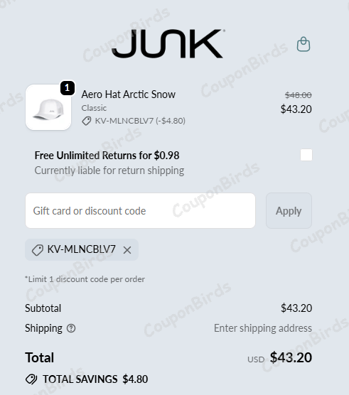 10% JUNK Brands Promo Code Verification Screenshot