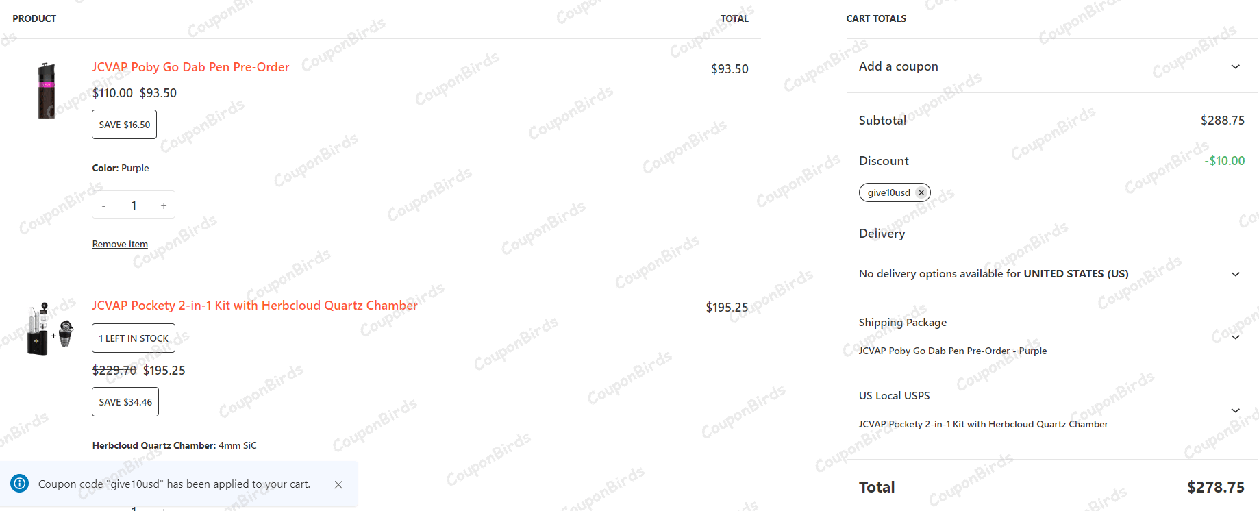 $10 JCVAP Promo Code Verification Screenshot