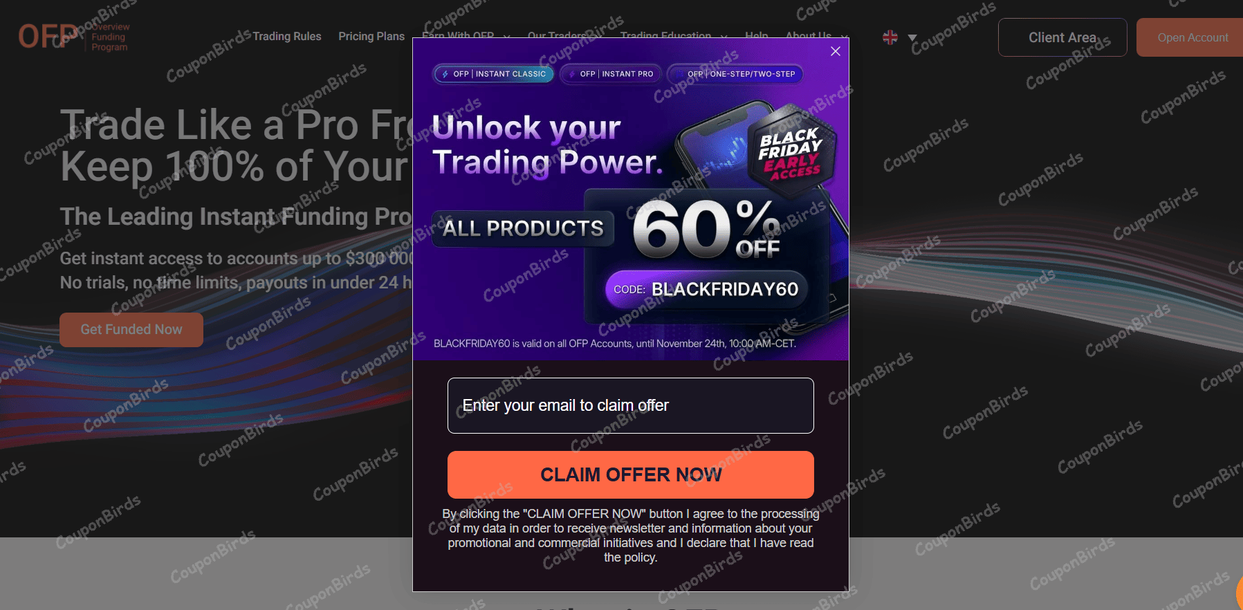 60% OFP Funding Promo Code Verification Screenshot