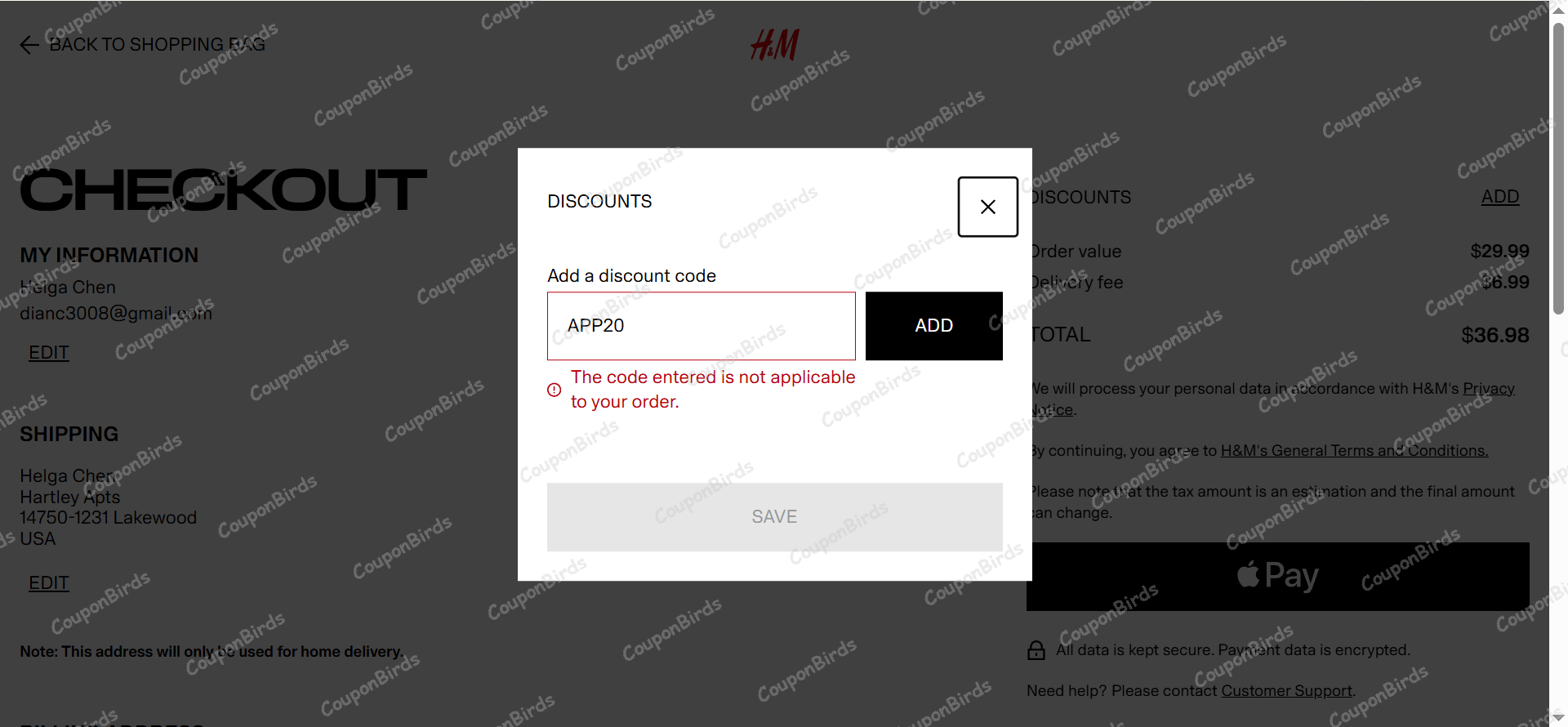 20% H&M Promo Code Verification Screenshot