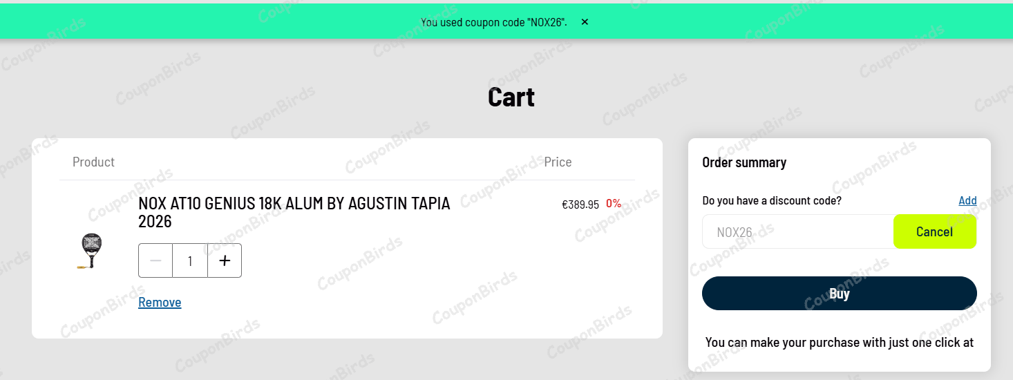 10% Padel Nuestro Promo Code Verification Screenshot