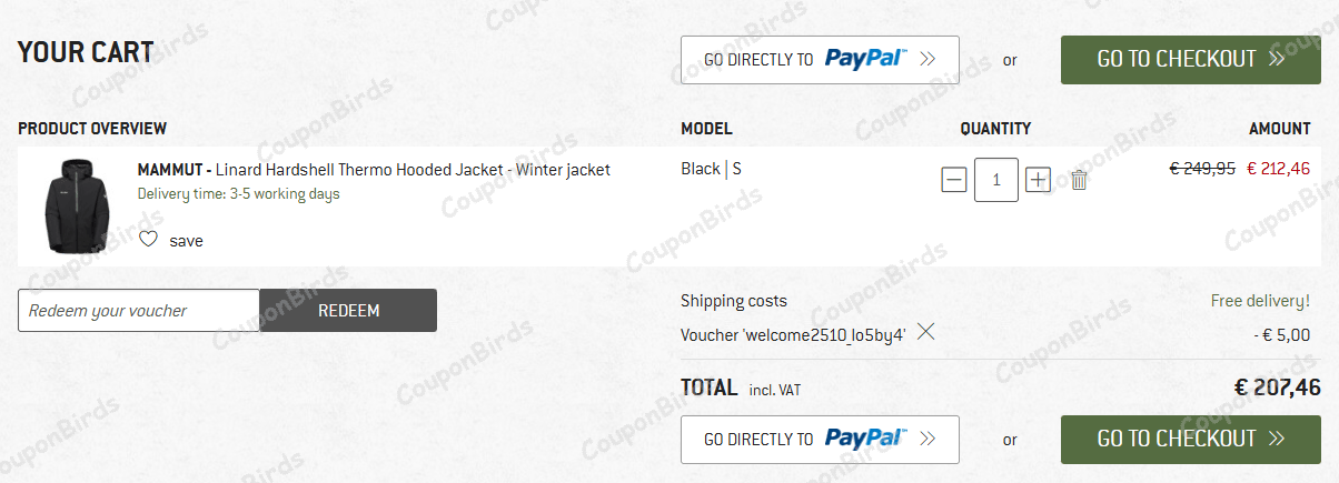 €5 Bergfreunde Promo Code Verification Screenshot