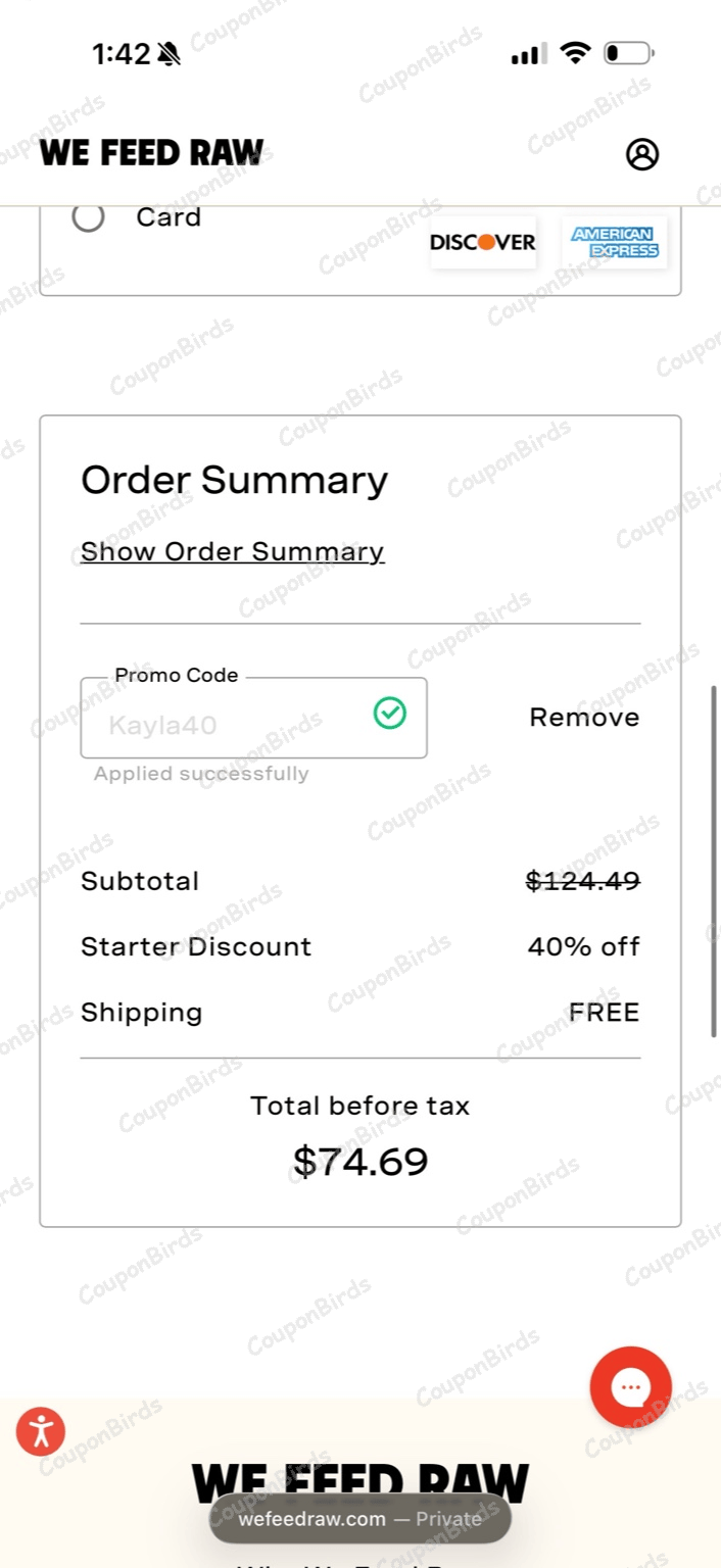 40% We Feed Raw Promo Code Verification Screenshot