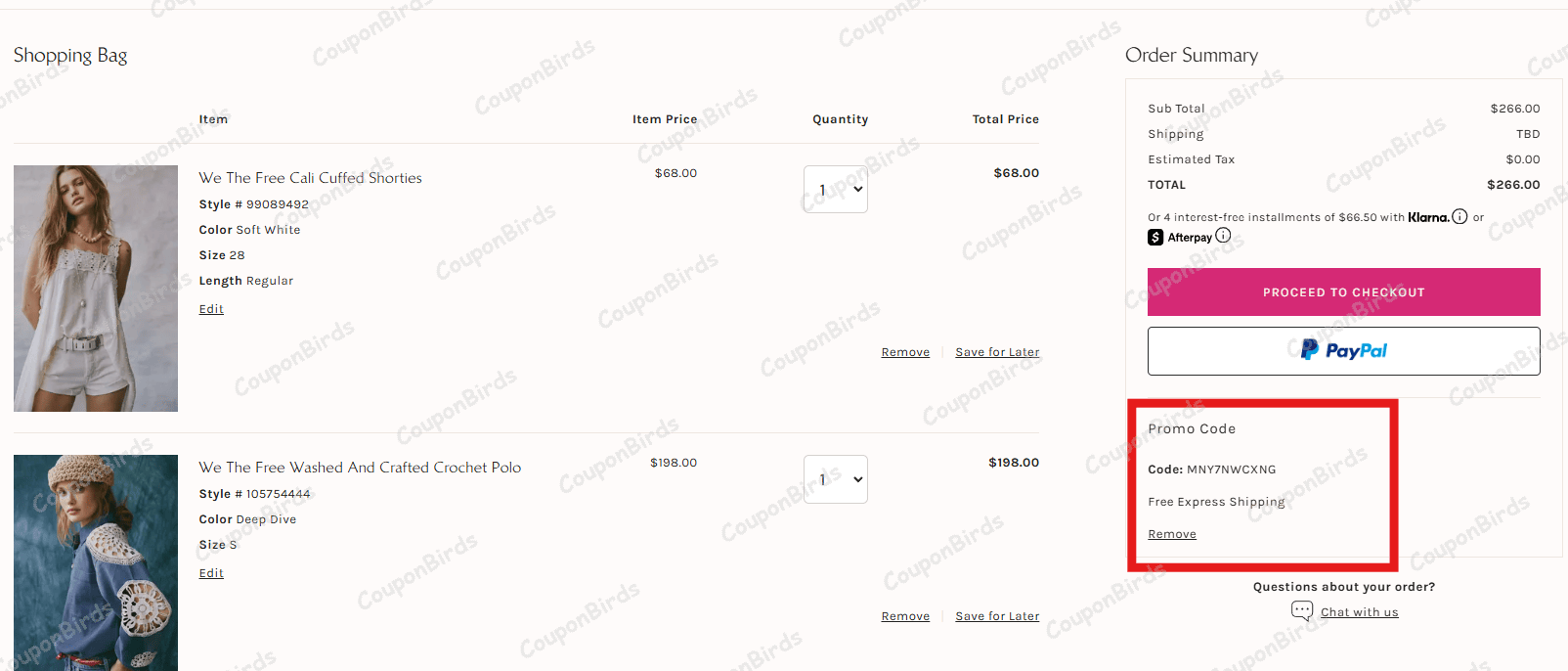 FREE SHIPPING Free People Promo Code Verification Screenshot