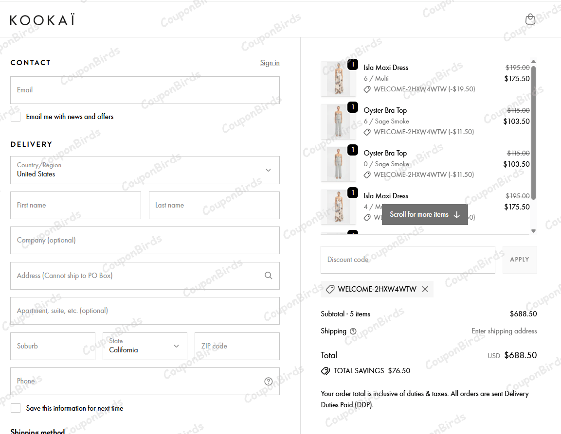 10% Kookai Promo Code Verification Screenshot