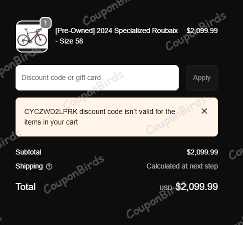 10% Incycle Bicycles Promo Code Verification Screenshot
