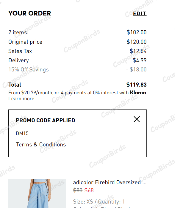15% Adidas Promo Code Verification Screenshot