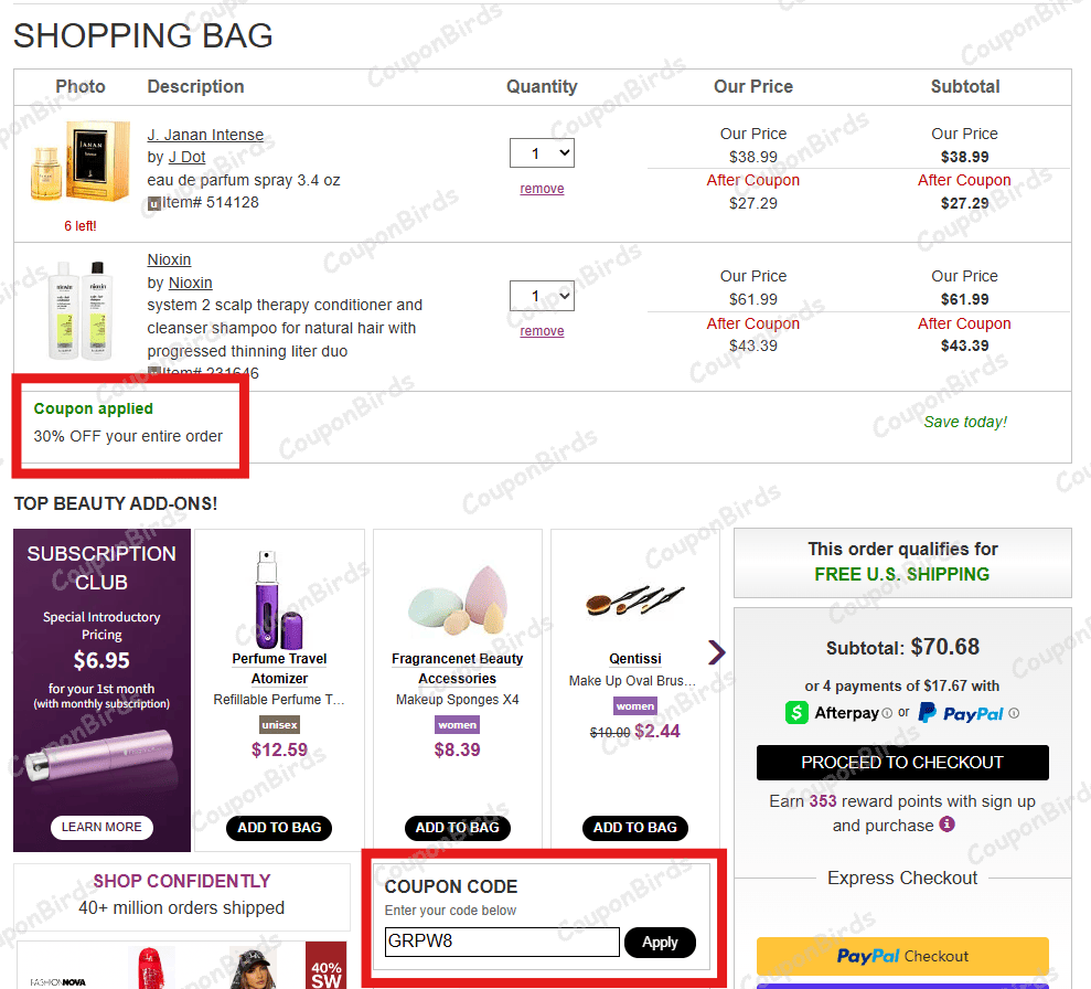 30% FragranceNet Promo Code Verification Screenshot