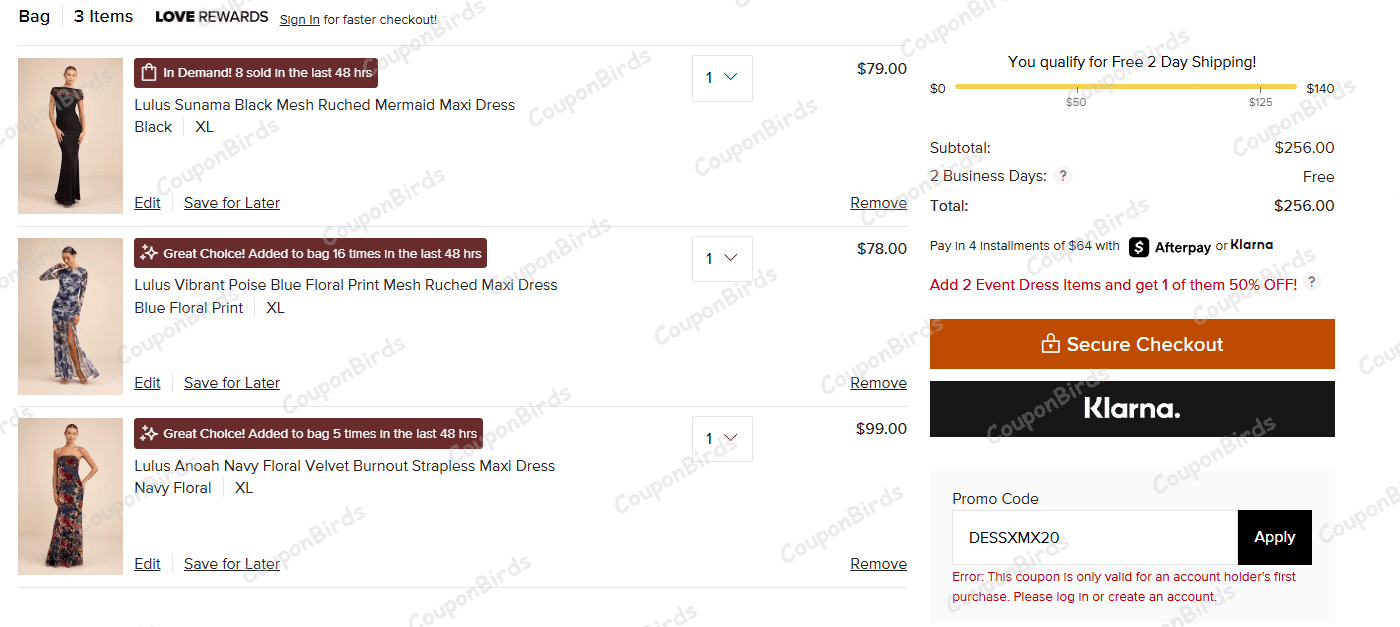 20% Lulus Promo Code Verification Screenshot