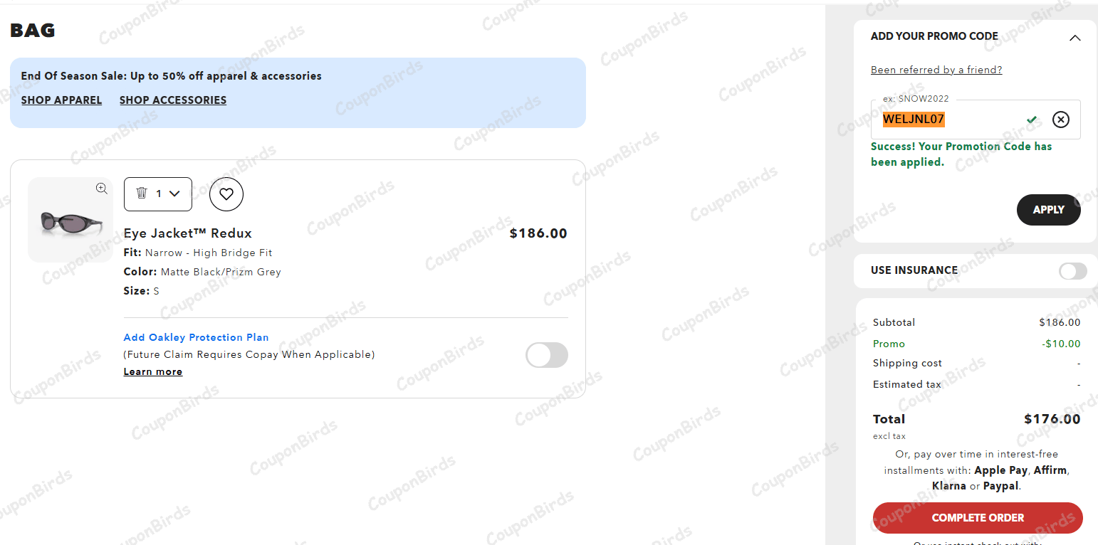 $10 Oakley Promo Code Verification Screenshot