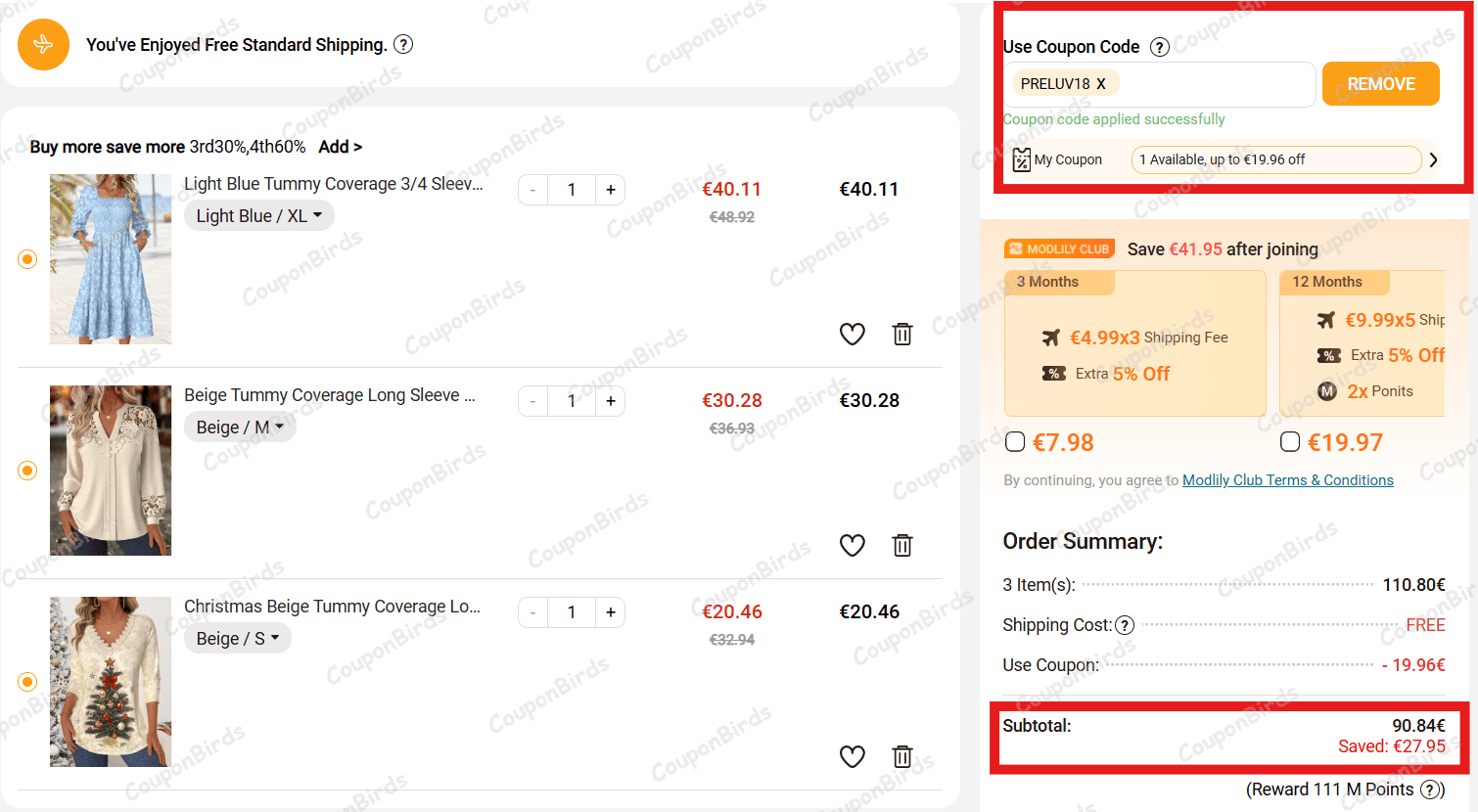 18% Modlily Promo Code Verification Screenshot