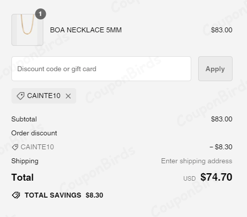 10% CAINTE Promo Code Verification Screenshot