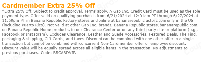 20% Banana Republic Factory Promo Code Verification Screenshot