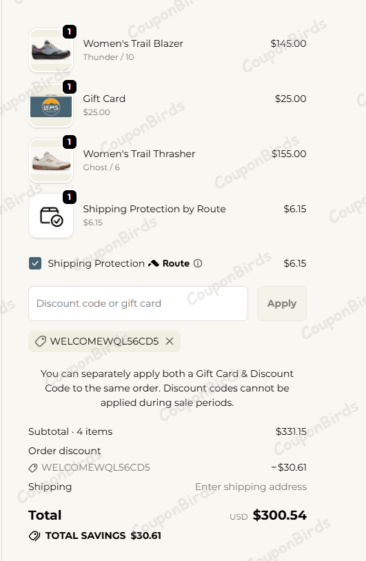 10% Lems Shoes Promo Code Verification Screenshot