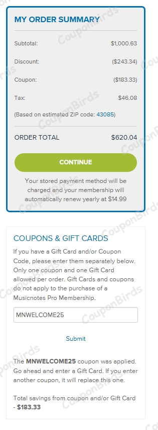25% Musicnotes Promo Code Verification Screenshot