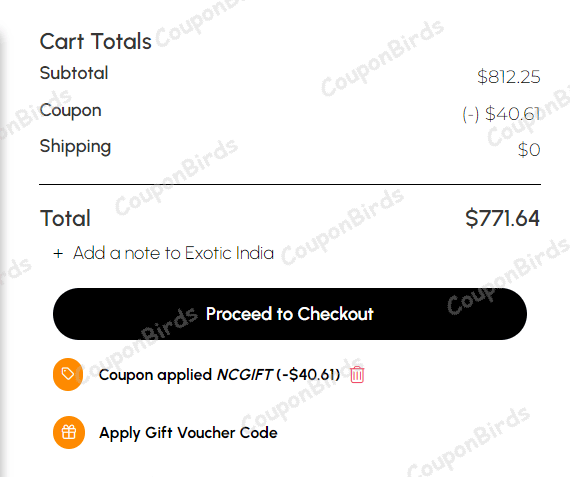 5% Exotic India Art Promo Code Verification Screenshot