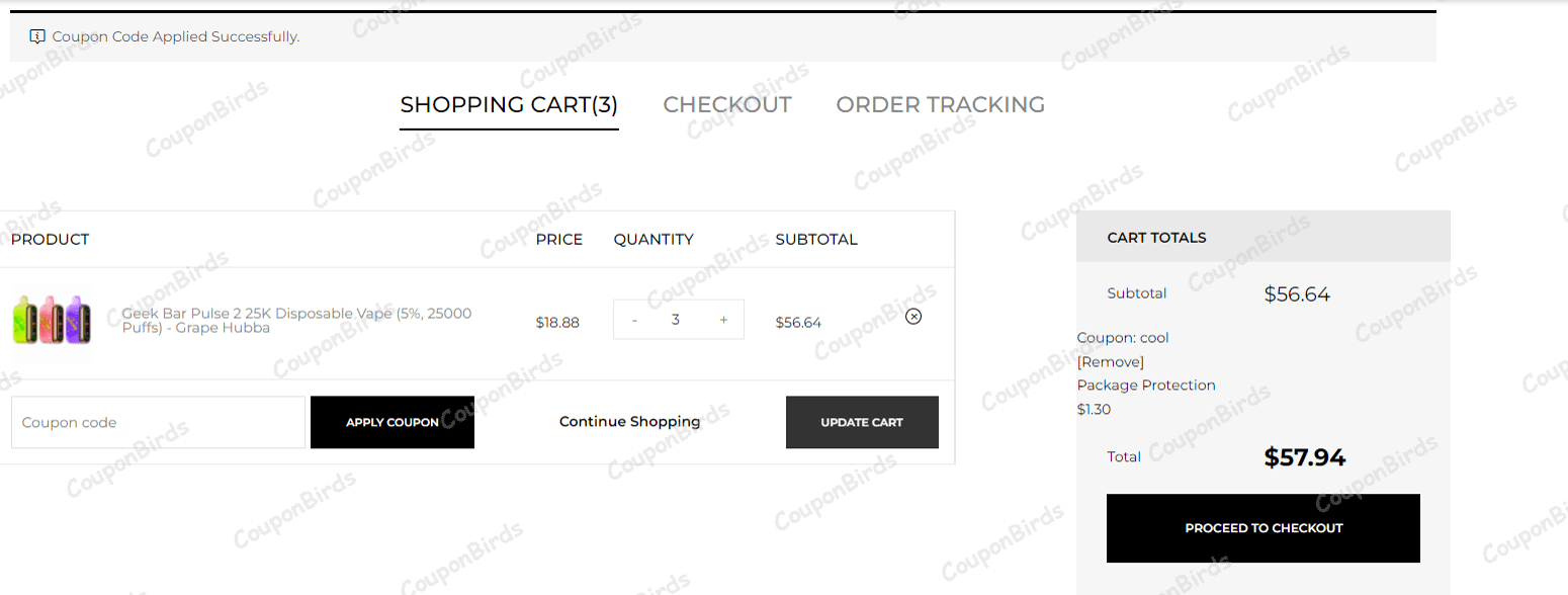 50% Eight Vape Promo Code Verification Screenshot