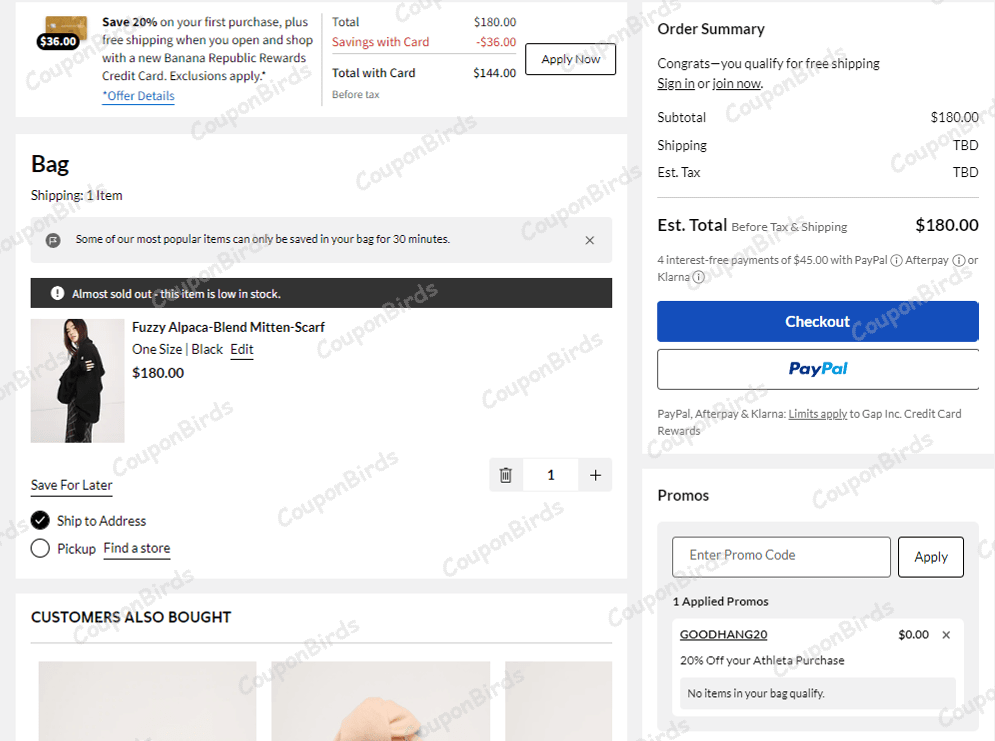 20% Banana Republic Promo Code Verification Screenshot