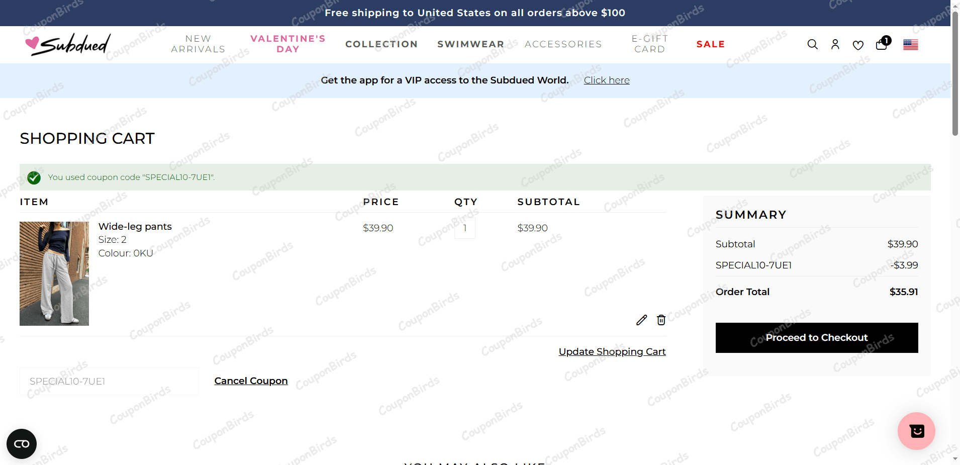 10% Subdued Promo Code Verification Screenshot