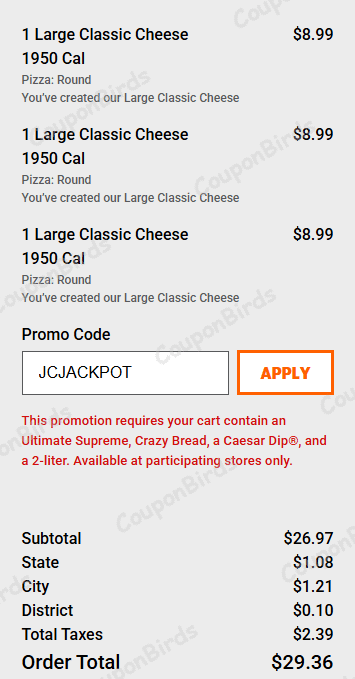 CODE Little Caesars Promo Code Verification Screenshot