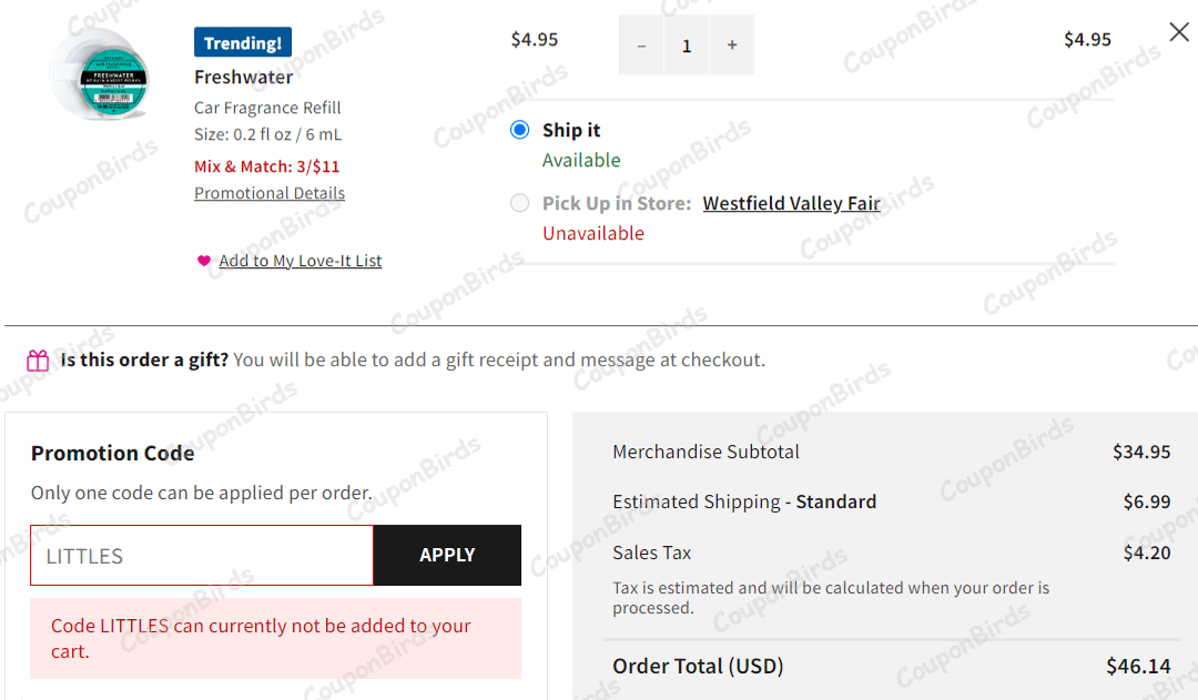 FLASH SALE Bath & Body Works Promo Code Verification Screenshot