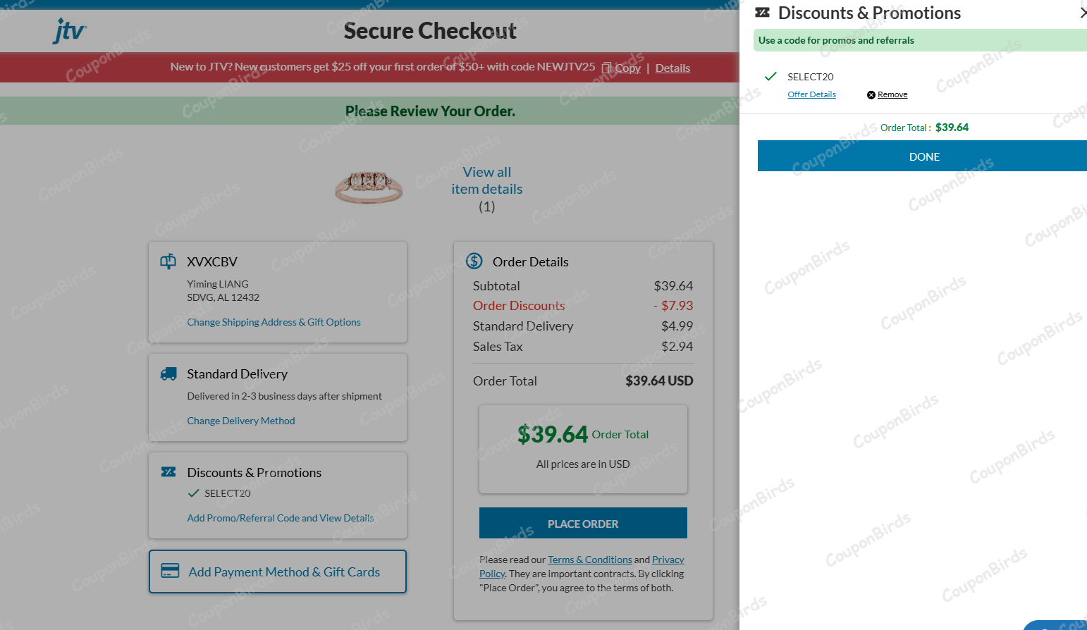 20% JTV Promo Code Verification Screenshot