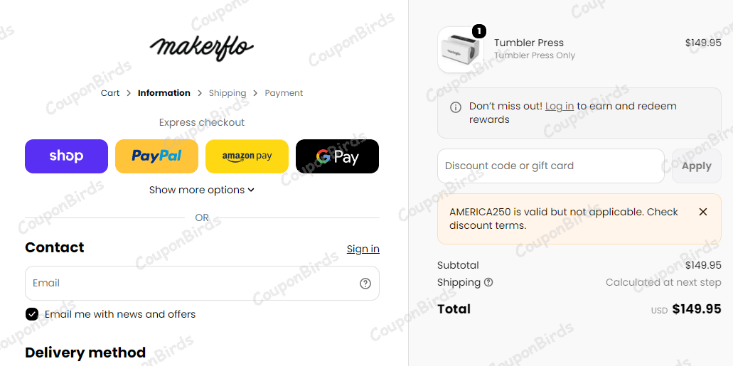 $25 MakerFlo Promo Code Verification Screenshot
