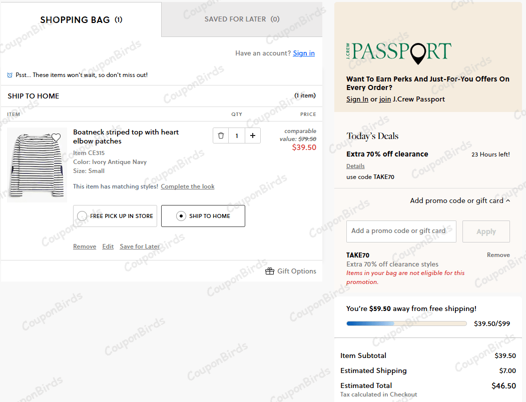 70% J.Crew Factory Promo Code Verification Screenshot