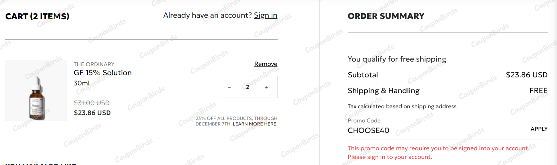 40% The Ordinary Promo Code Verification Screenshot