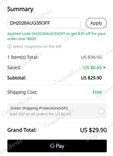 FROM $600 DHgate Promo Code Verification Screenshot