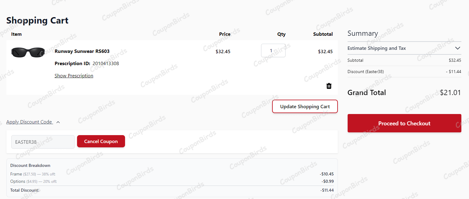 38% Goggles4u Promo Code Verification Screenshot