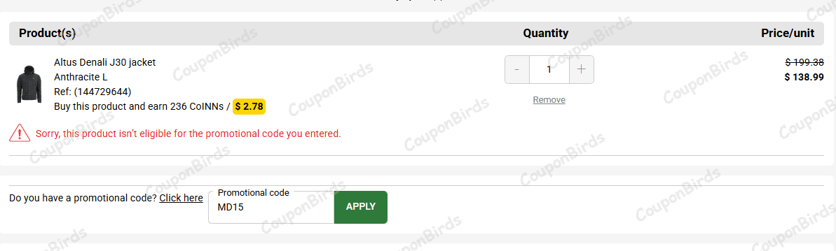 15% Tradeinn Promo Code Verification Screenshot