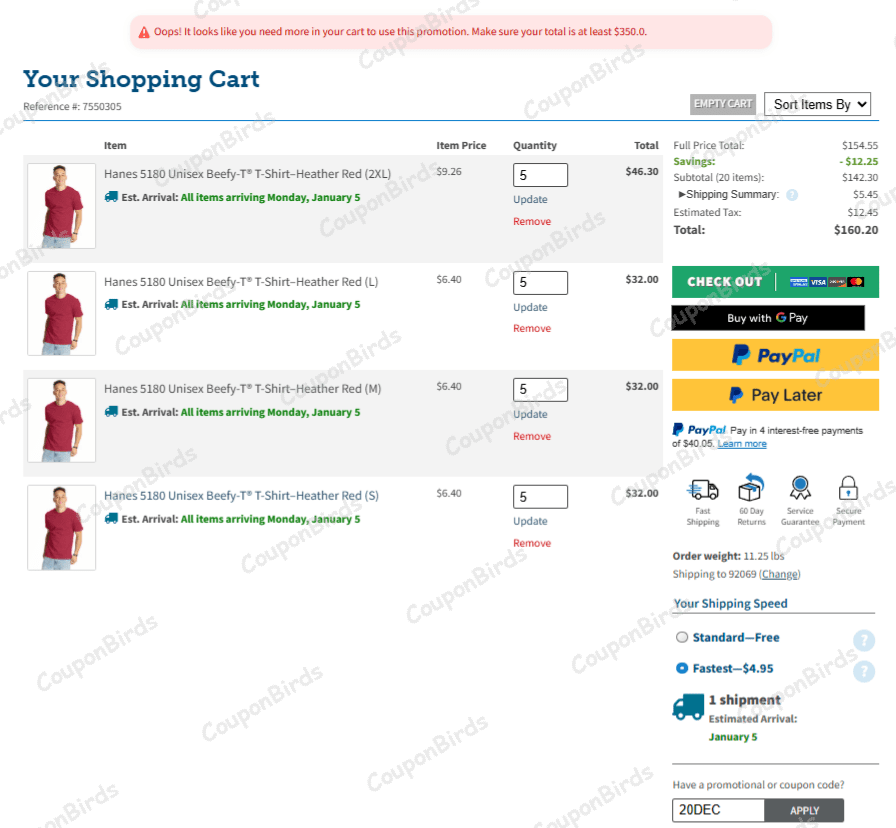 20% Shirtspace Promo Code Verification Screenshot