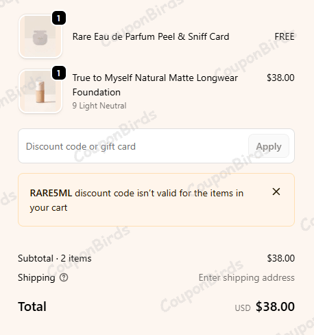CODE Rare Beauty Promo Code Verification Screenshot