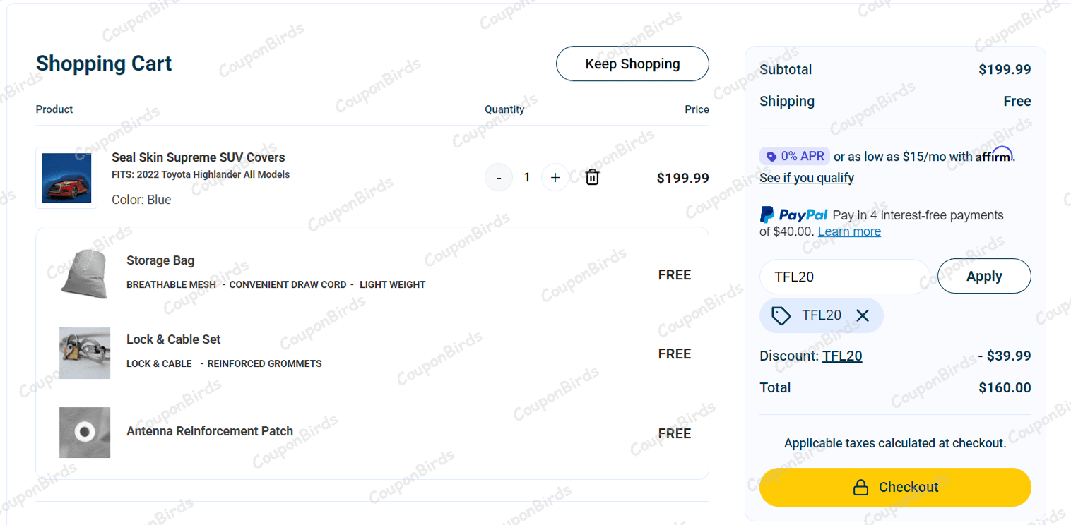 20% Seal Skin Covers Promo Code Verification Screenshot