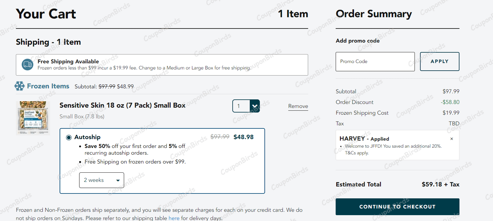 20% Just Food for Dogs Promo Code Verification Screenshot